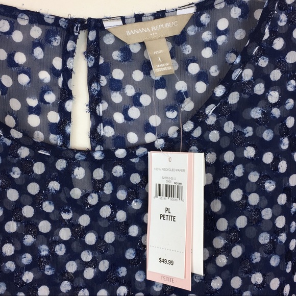 Banana Republic | chiffon navy polka dot top PL - Picture 2 of 6